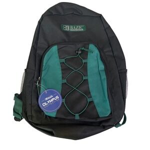NWT Bazic Backpack Book‎ Bag Black Green Back to School Sports Bag